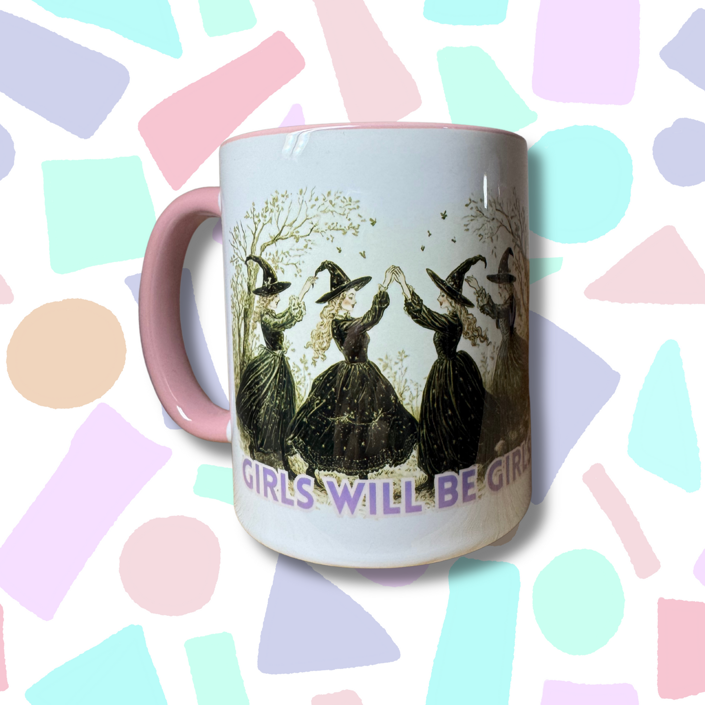 Vintage Witch Mug – “Girls Will Be Girls” | Feminist Gothic Aesthetic Coffee Cup