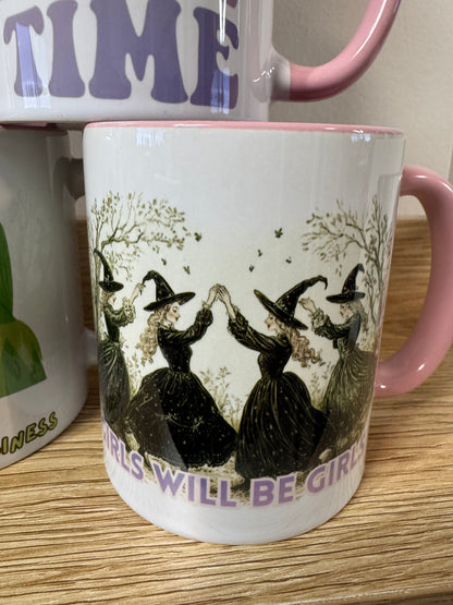 Vintage Witch Mug – “Girls Will Be Girls” | Feminist Gothic Aesthetic Coffee Cup